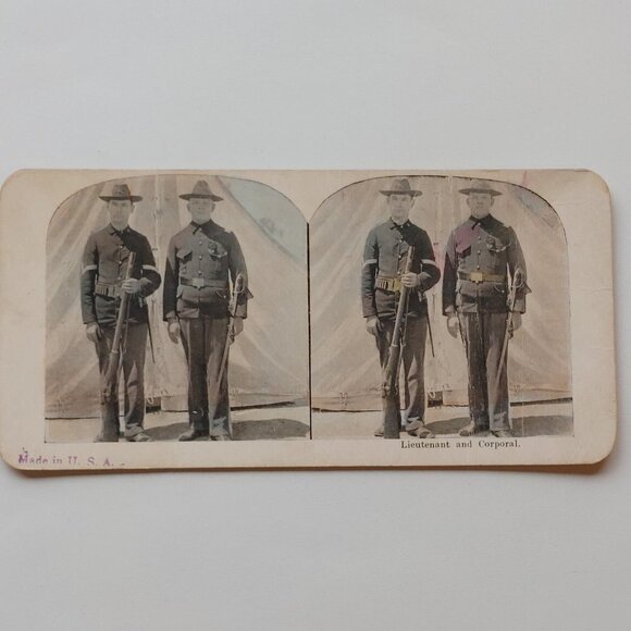 Antique Stereograph Card Lieutenant and Corporal Made in U.S.A - Picture 1 of 4
